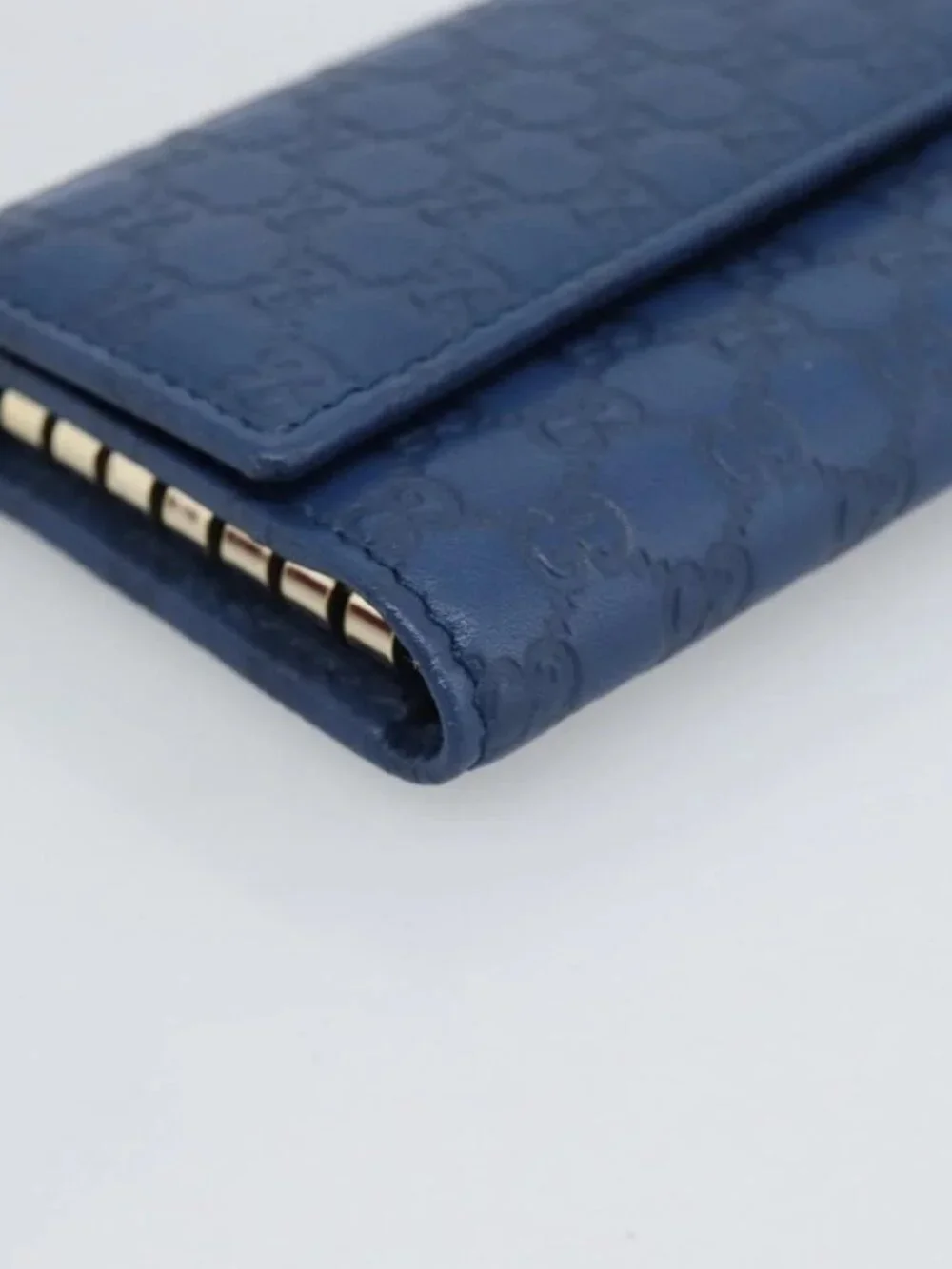 GUCCI Micro Guccissima GG Canvas Key Case Leather Blue Gold 278633 Auth 186350M